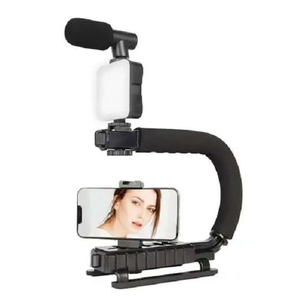 AY-49U Handheld Camera Stabilizer Fill Light Microphone Video Making Kit