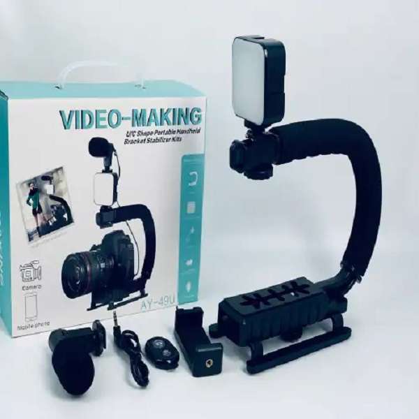 AY-49U Handheld Camera Stabilizer Fill Light Microphone Video Making Kit