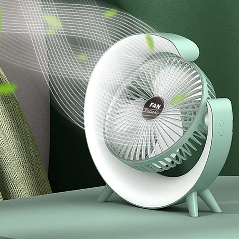 PM-095 Rechargeable Desktop Fan With Colorful Night Light 180 Degree Rotation