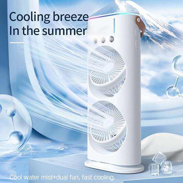 F18 Rechargeable LED Dual Spray Mist Fan With Light And Remote Control