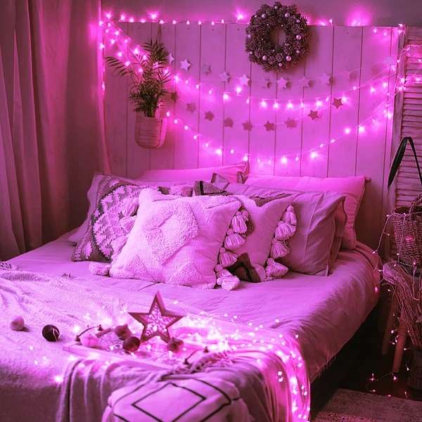 ZYF-148 100M Pink 9V Fairy Light On Black Cable With 8 Modes