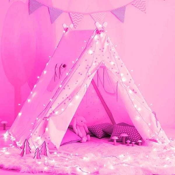 ZYF-148 100M Pink 9V Fairy Light On Black Cable With 8 Modes