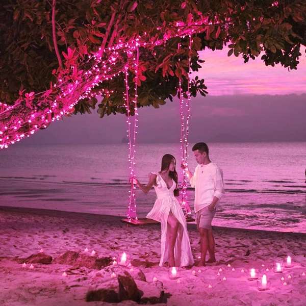 ZYF-148 100M Pink 9V Fairy Light On Black Cable With 8 Modes