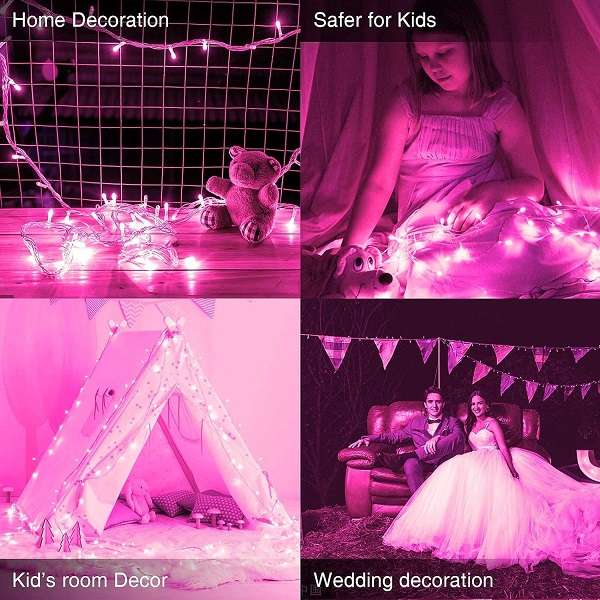 ZYF-148 100M Pink 9V Fairy Light On Black Cable With 8 Modes