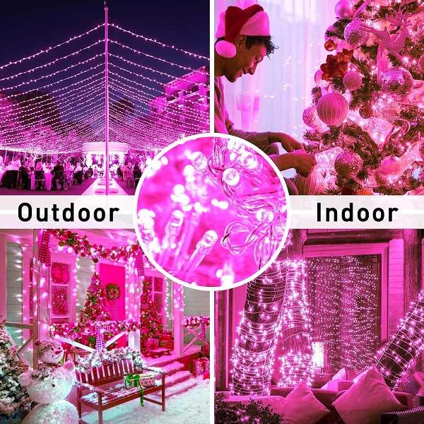 ZYF-148 100M Pink 9V Fairy Light On Black Cable With 8 Modes