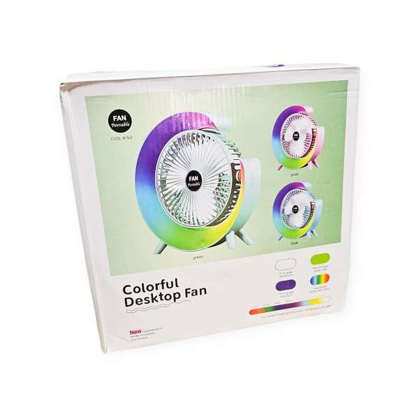 PM-095 Rechargeable Desktop Fan With Colorful Night Light 180 Degree Rotation
