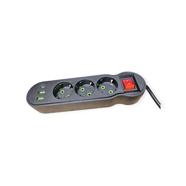 Aerbes AB-CP08 2M 220V 10A 2500W Round 2 Pin Power Socket Adapter With 1 PD and 2 USB Port