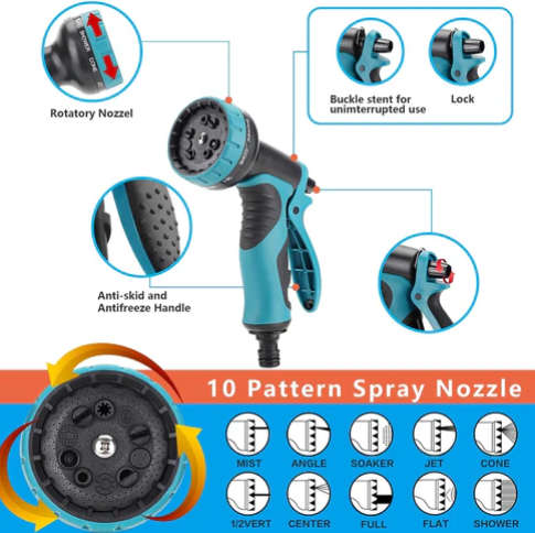 Jiageng JG115-22.5M Expandable Garden Water Hose Pipe, No-Kink With 10 Function Spray Nozzle