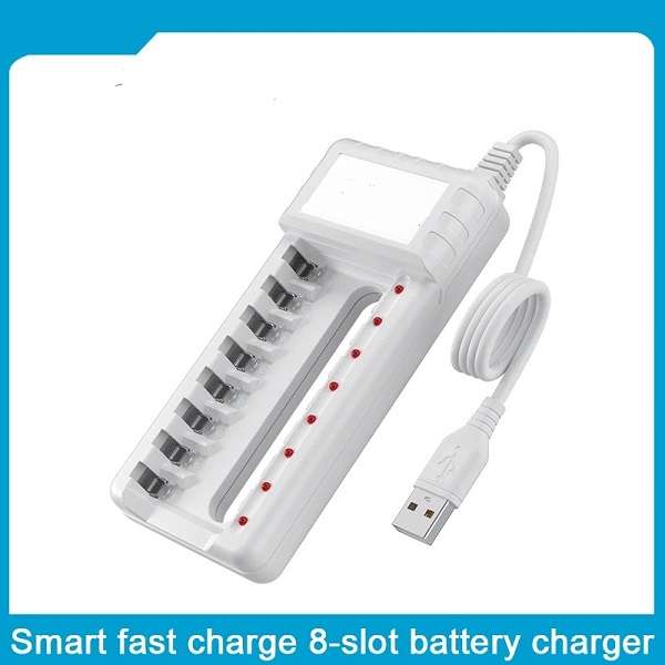 Jiageng JG20375270 8 Slot Intelligent Battery Charger With USB Cable For AA/AAA Ni-MH Rechargeabl...