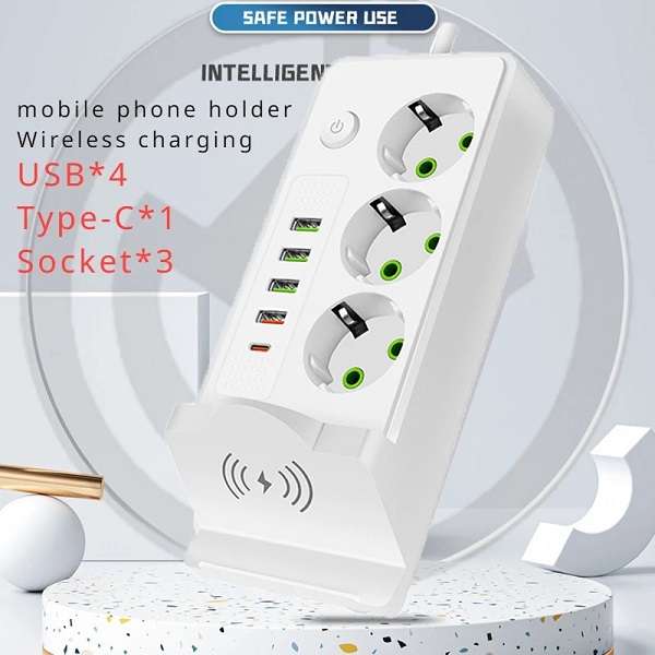 Aerbes AB-CP07-2M 220V 10A 2500W Round 2 Pin Power Socket Adapter 4 x USB And 1 x PD Port
