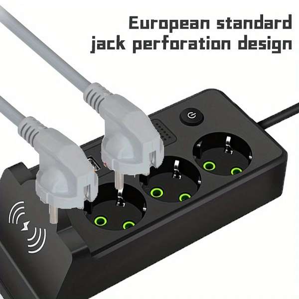 Aerbes AB-CP07-2M 220V 10A 2500W Round 2 Pin Power Socket Adapter 4 x USB And 1 x PD Port