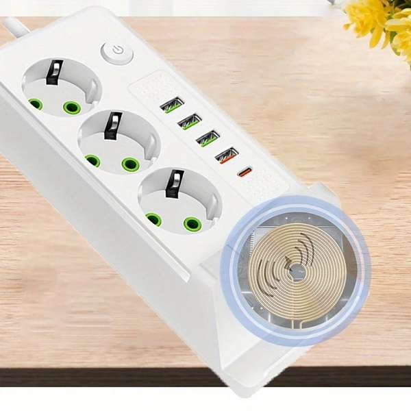 Aerbes AB-CP07-2M 220V 10A 2500W Round 2 Pin Power Socket Adapter 4 x USB And 1 x PD Port