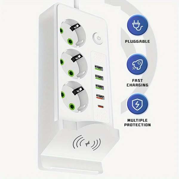 Aerbes AB-CP07-2M 220V 10A 2500W Round 2 Pin Power Socket Adapter 4 x USB And 1 x PD Port