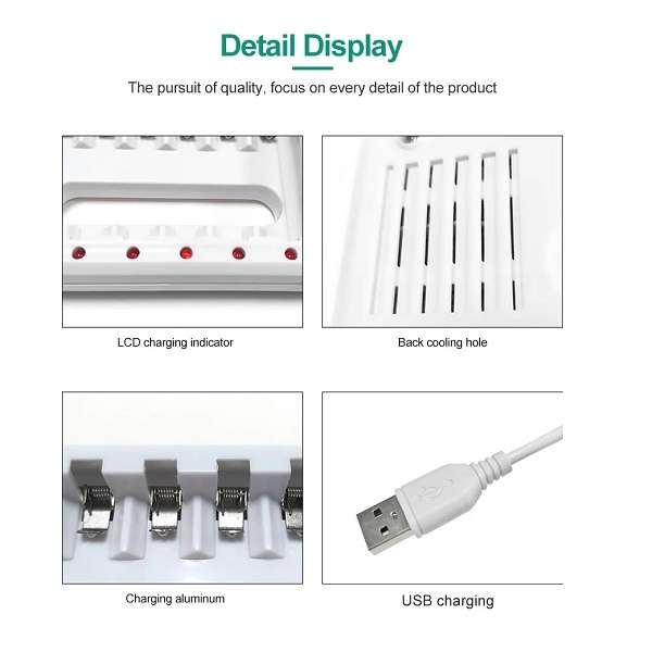 Jiageng JG20375270 8 Slot Intelligent Battery Charger With USB Cable For AA/AAA Ni-MH Rechargeabl...