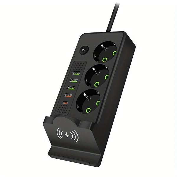 Aerbes AB-CP07-2M 220V 10A 2500W Round 2 Pin Power Socket Adapter 4 x USB And 1 x PD Port