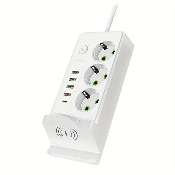 Aerbes AB-CP07-2M 220V 10A 2500W Round 2 Pin Power Socket Adapter 4 x USB And 1 x PD Port
