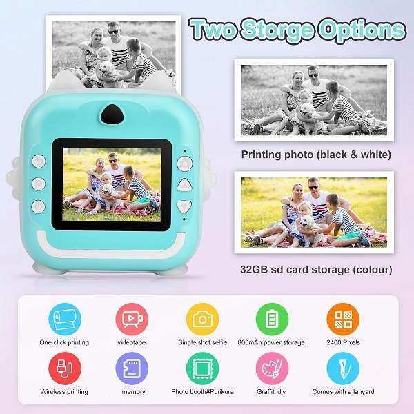 Aerbes AB-SX11 Kids Polaroid Printing Camera With 2 x 800mah Battery