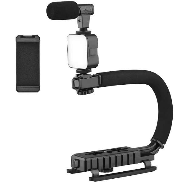 AY-49U Handheld Camera Stabilizer Fill Light Microphone Video Making Kit