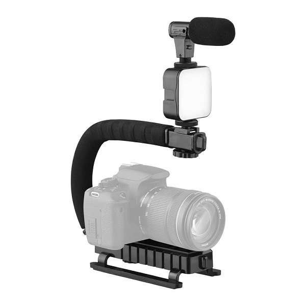 AY-49U Handheld Camera Stabilizer Fill Light Microphone Video Making Kit