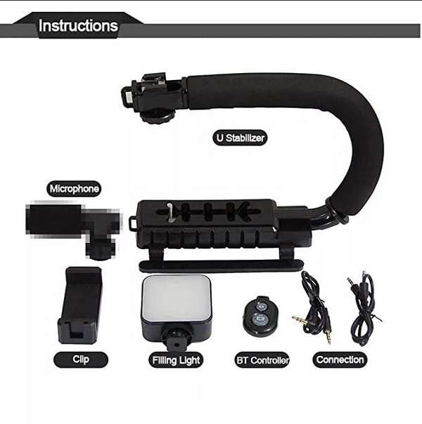 AY-49U Handheld Camera Stabilizer Fill Light Microphone Video Making Kit