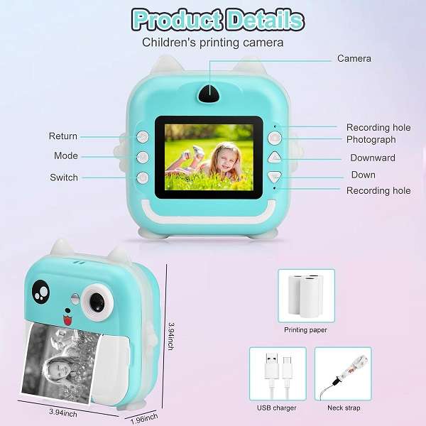 Aerbes AB-SX11 Kids Polaroid Printing Camera With 2 x 800mah Battery
