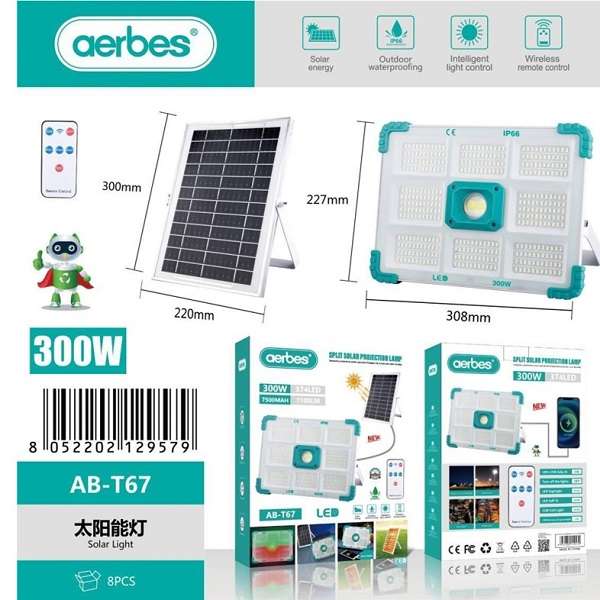 Aerbes AB-T67 300W 374LED Split Solar Powered LED Light With Remote Control 7500mah Battery And 1...
