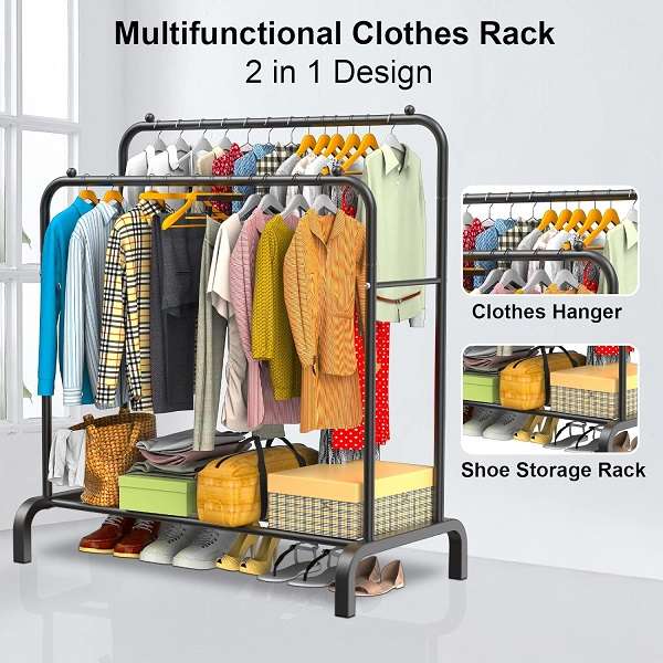 JG20375329 Double Metal Clothing Rail With Shoe Rack