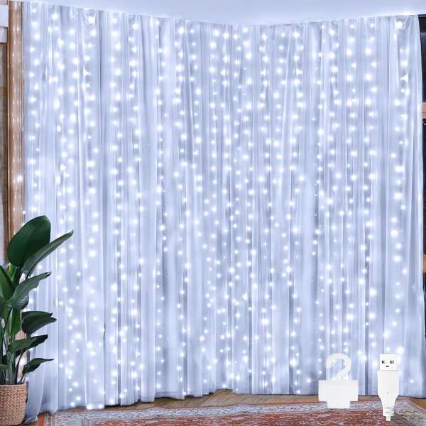 Aerbes AB-CL01-1-White 3x2M Copper Wire Fairy Curtain Light With Remote Control
