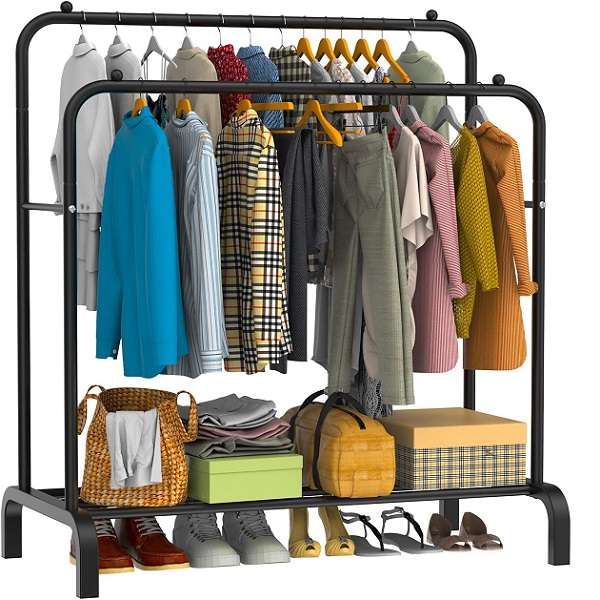 JG20375329 Double Metal Clothing Rail With Shoe Rack