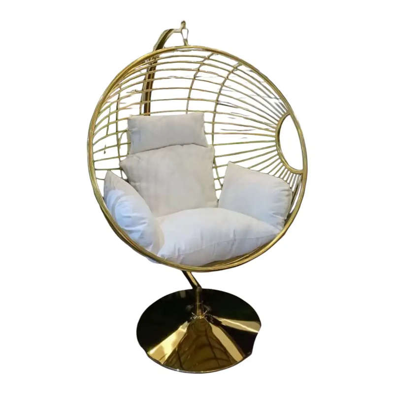 Gold swing chair with stand and cusions