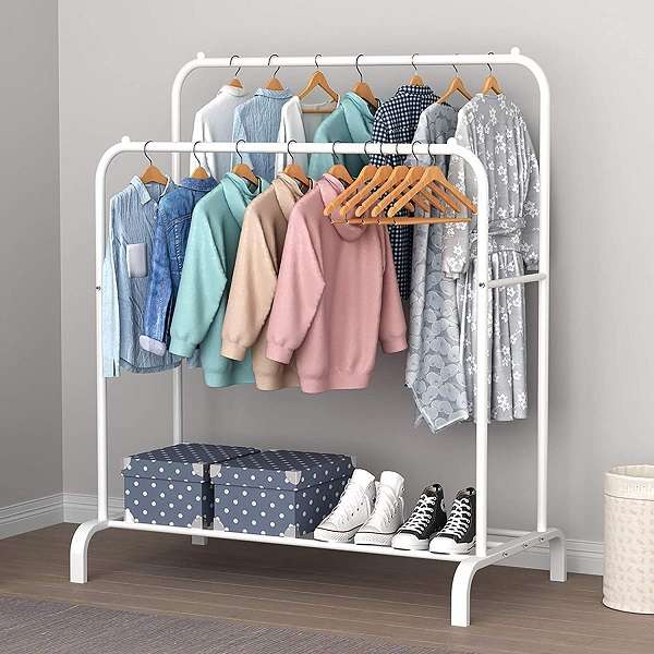 JG20375329 Double Metal Clothing Rail With Shoe Rack