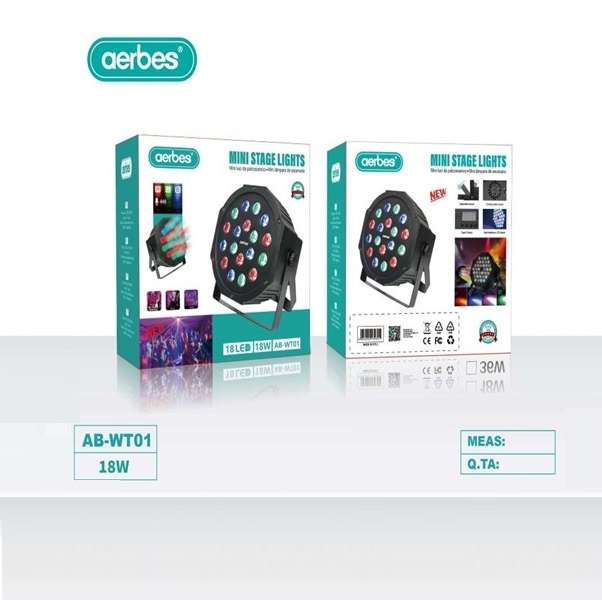 Aerbes AB-WT01 18 LED RGB Flat Par Stage Light 9-28W