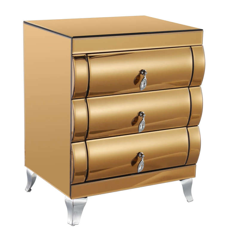 Pristine 3 Drawer Mirror Nightstand Pedestal Set Of Two