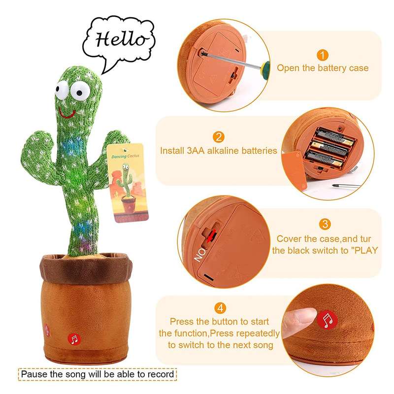 Dancing Cactus Baby Mimicking Recording Music Light Up Baby Interactive Toy