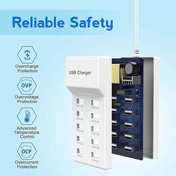 CH-649 Treqa USB Hub 10 Port 2.4A/1A