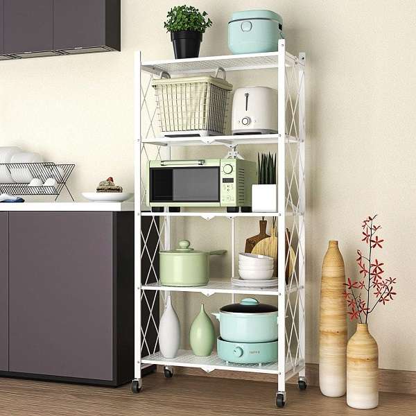 JG20375387 4 Tier Folding Trolley Shelf With Lockable Wheels