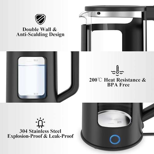 RAF R.7859 2L Electric Cordless Glass Kettle 2000W With 360 Swivel Base