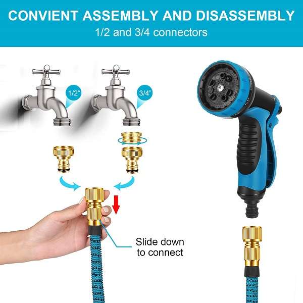 Jiageng JG115-22.5M Expandable Garden Water Hose Pipe, No-Kink With 10 Function Spray Nozzle