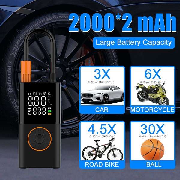 Jiageng JG20375532 Rechargeable Portable Car Tyre Inflator 2000mah With LED Light JG-5641