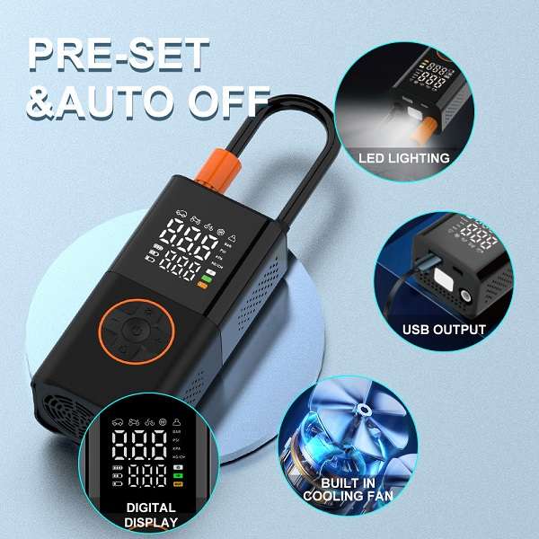Jiageng JG20375532 Rechargeable Portable Car Tyre Inflator 2000mah With LED Light JG-5641
