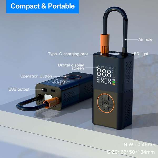 Jiageng JG20375532 Rechargeable Portable Car Tyre Inflator 2000mah With LED Light JG-5641