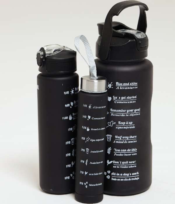 Pack Of 3 Black Motivational Water Bottles