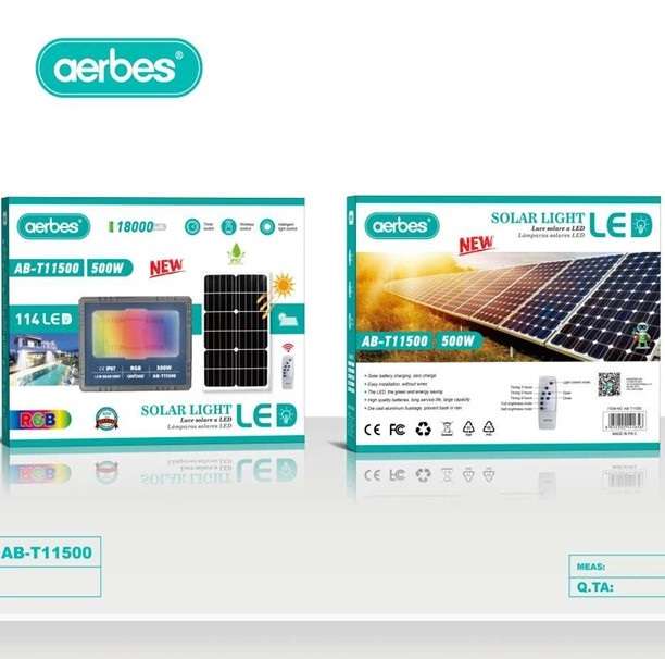 Aerbes AB-T11500 500W 114LED Solar RGB Flood Light 18000mah Battery With Remote Control