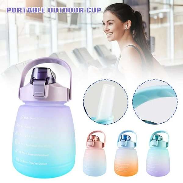 1300ml Motivational Pot Belly Water Bottle With Straw