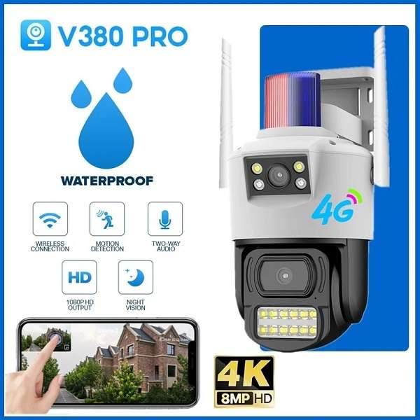 JG20375626 Dual Lens Night Vision Outdoor 4G Camera With V380 Pro App