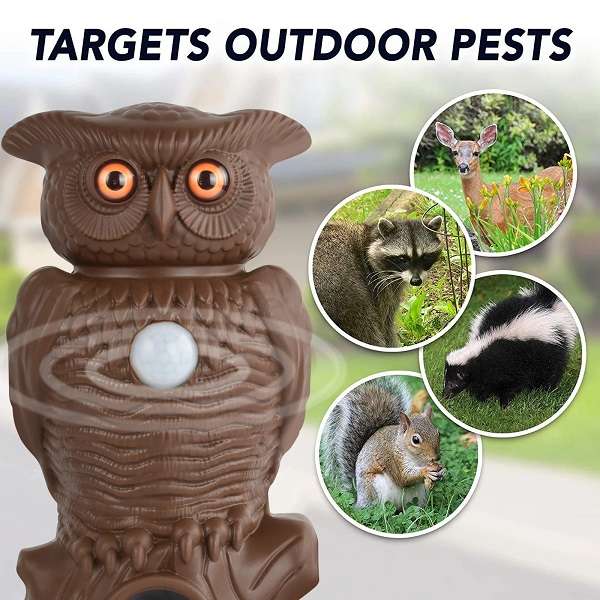 JG20375541 Owl Alert Motion Sensor And Ultrasonic Pest Repellent Outdoor Statue With Flashing Eye...