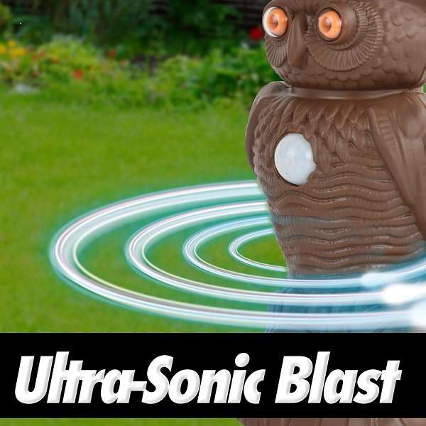 JG20375541 Owl Alert Motion Sensor And Ultrasonic Pest Repellent Outdoor Statue With Flashing Eye...