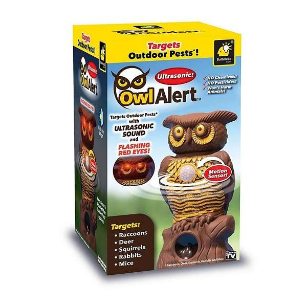 JG20375541 Owl Alert Motion Sensor And Ultrasonic Pest Repellent Outdoor Statue With Flashing Eye...