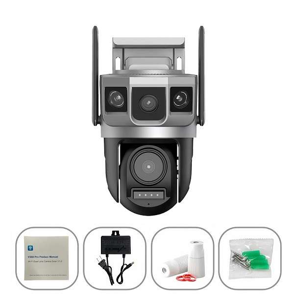 JG20375625 4G Dual Lens Three Screen Security Camera With PIR Detection 380V Pro App