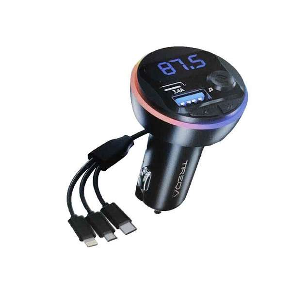 Treqa MP3-7 18W Car MP3 Player With Built-in 3 in 1 Charging Cable